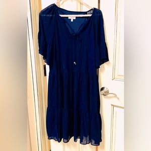 Navy tiered flounce sleeve peasant style dress